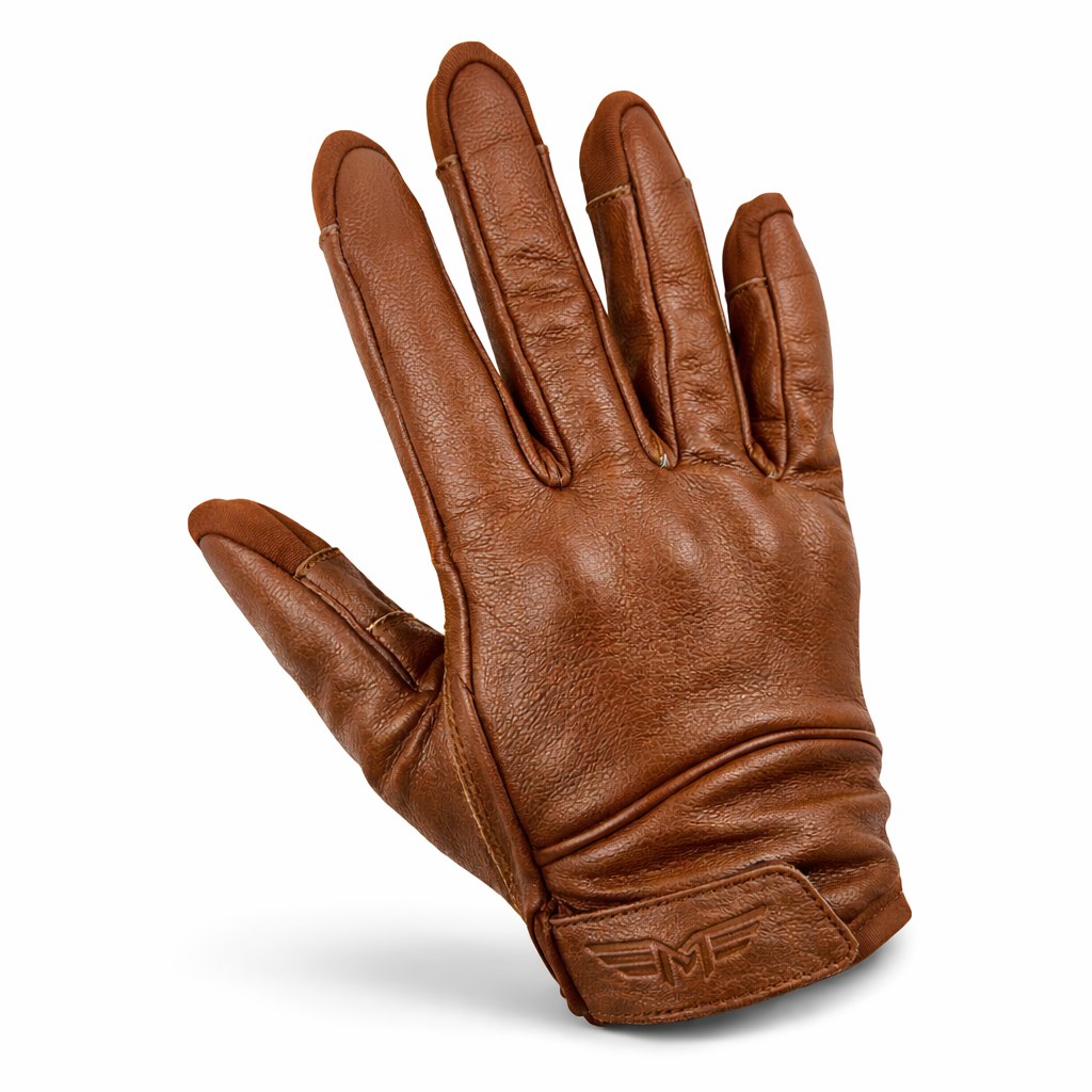 Guantes de cuero vintage marrón para mujer motera - Gel-Drive Cognac